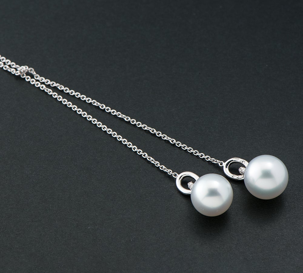 ミキモト ラリエット 11.7/11.2mm パール(真珠) ダイヤモンド 18金