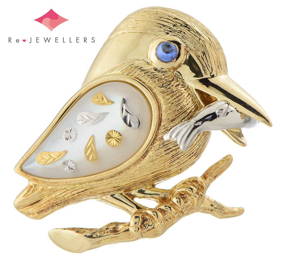 ミキモト ピクウェ 鳥モチーフ ブルーサファイア0.04ct シェル 18金