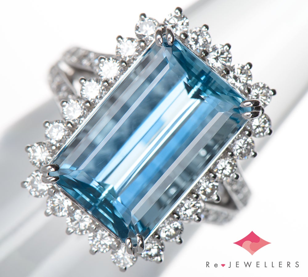 サンタマリアカラー アクアマリン7.49ct ダイヤモンド 計1.14ct