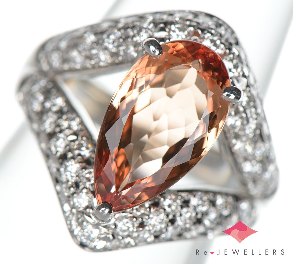 インペリアルトパーズ4.52ct ダイヤモンド 計1.00ct プラチナ900 14号